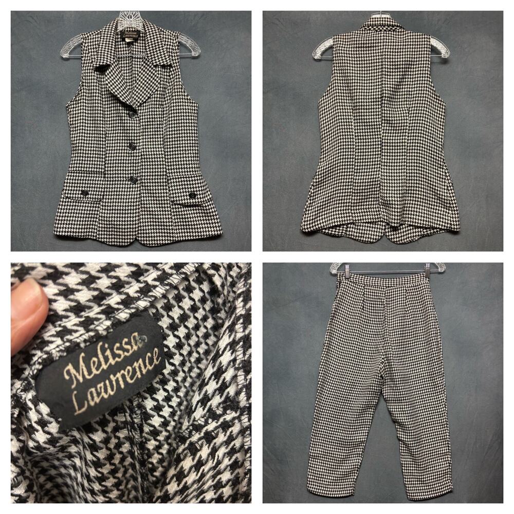 Vintage Melissa Lawrence Houndstooth Pantsuit Vest Set Office Comfy Vixen Size 6